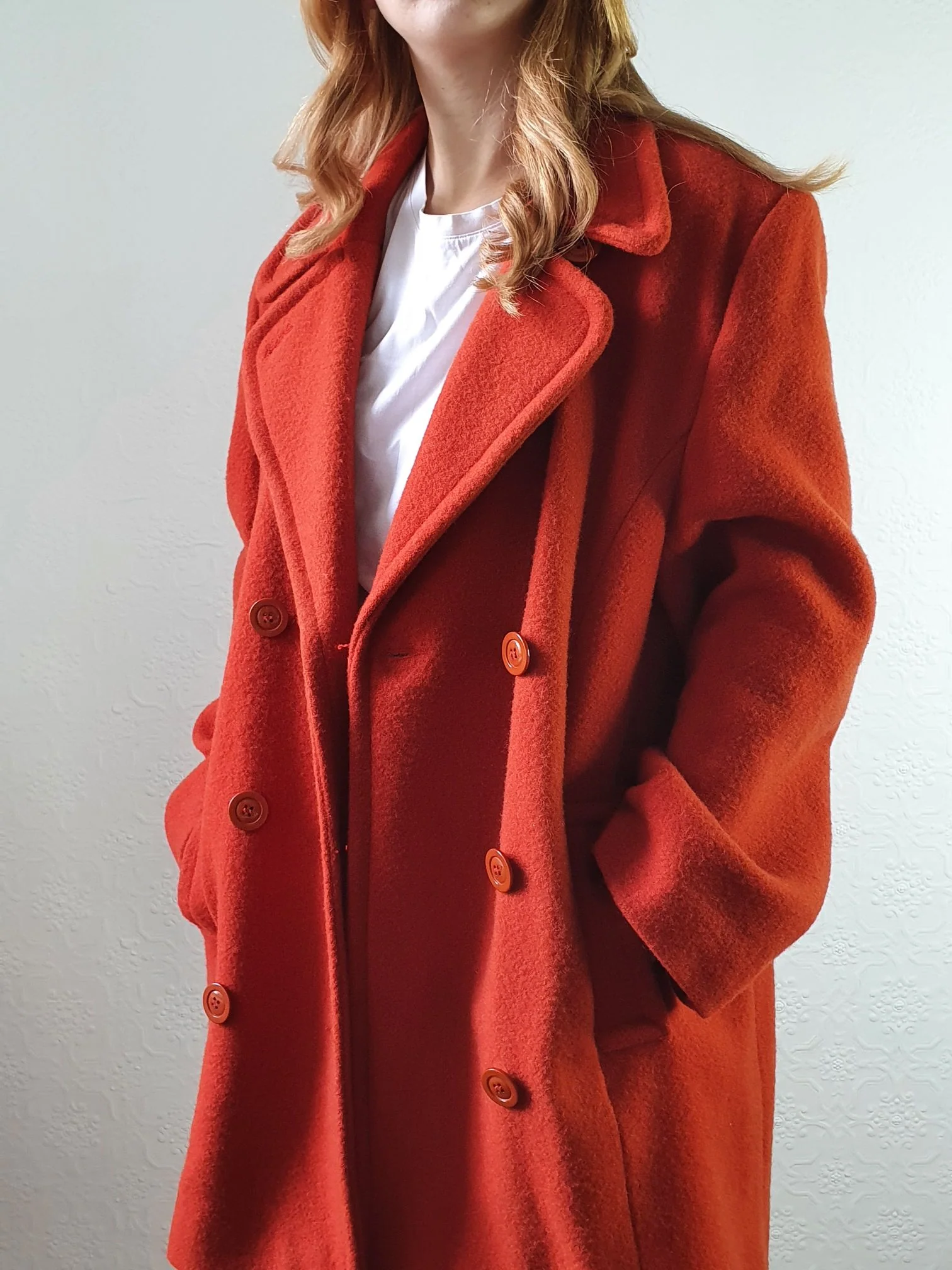 Vintage 80s Burnt Orange Pure Wool Double Breasted Coat - L - Image 2