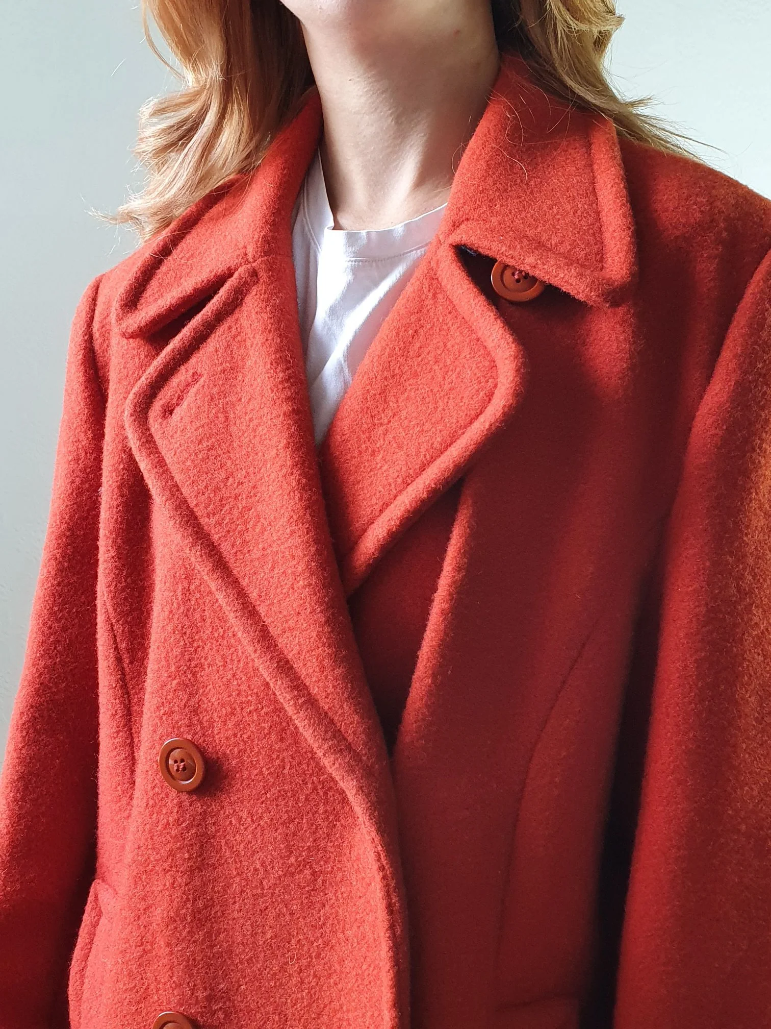 Vintage 80s Burnt Orange Pure Wool Double Breasted Coat - L - Image 5