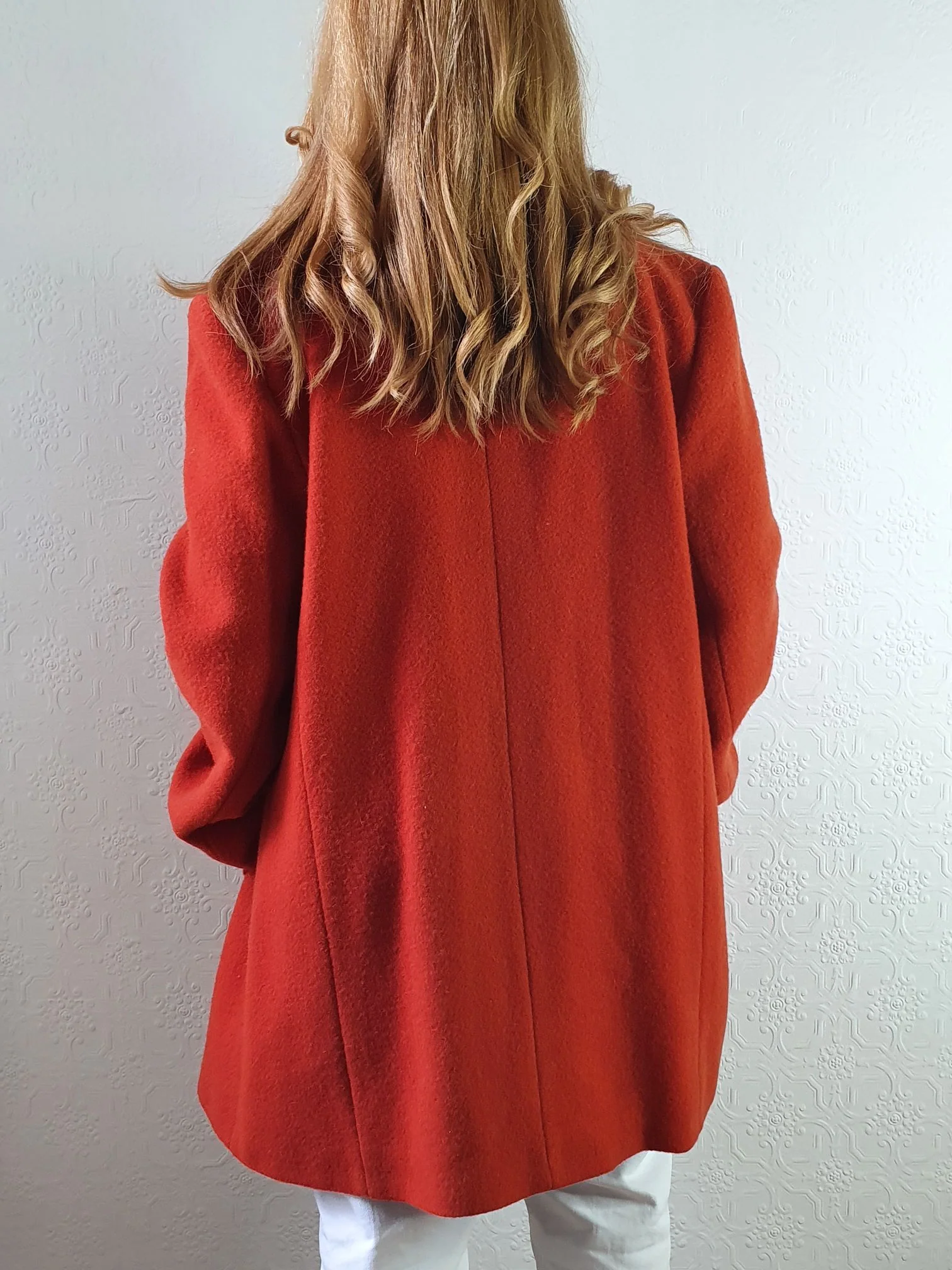Vintage 80s Burnt Orange Pure Wool Double Breasted Coat - L - Image 9