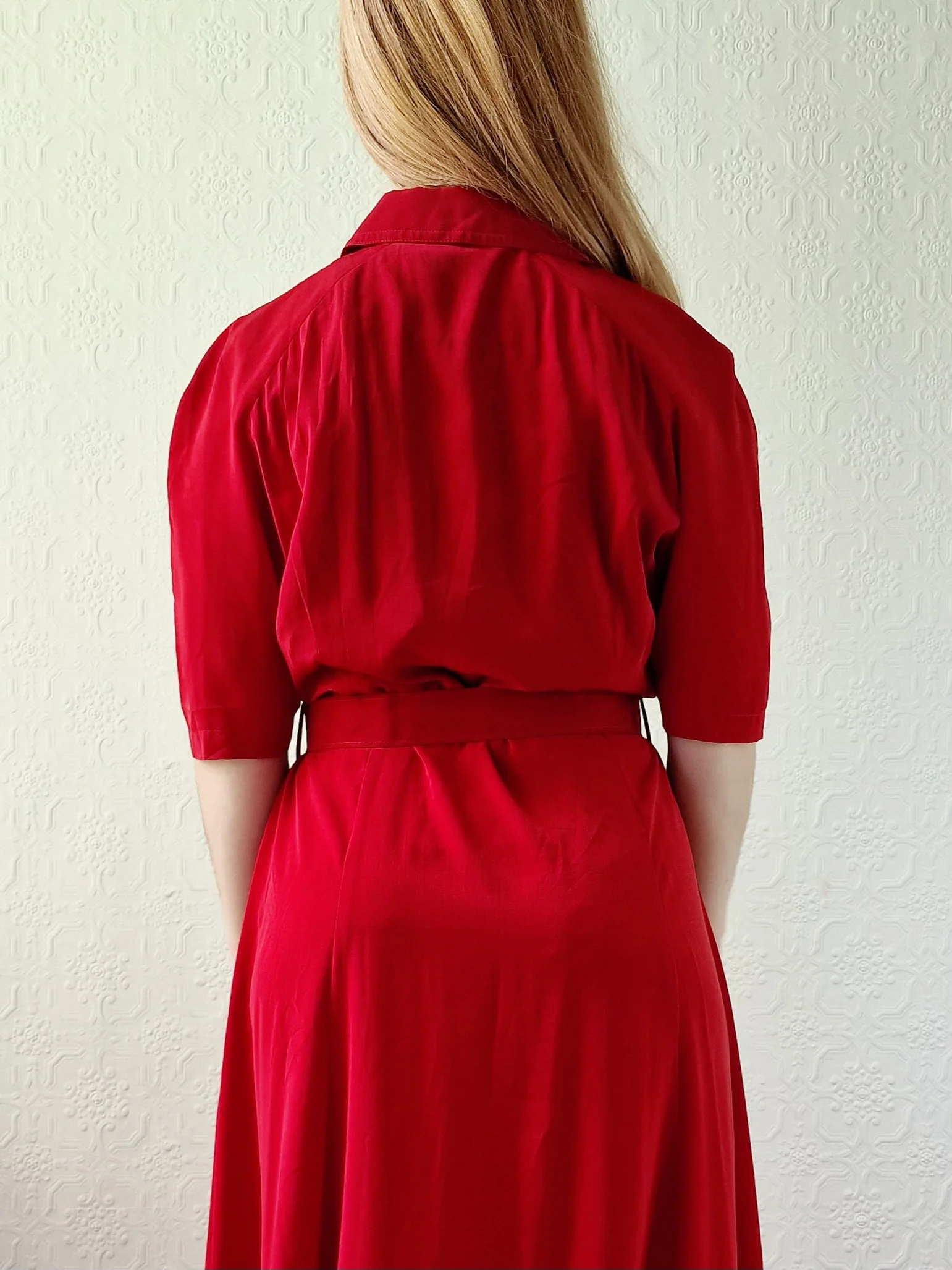 Vintage 80s Cherry Red Midi Dress with Short Sleeves - M - Image 5