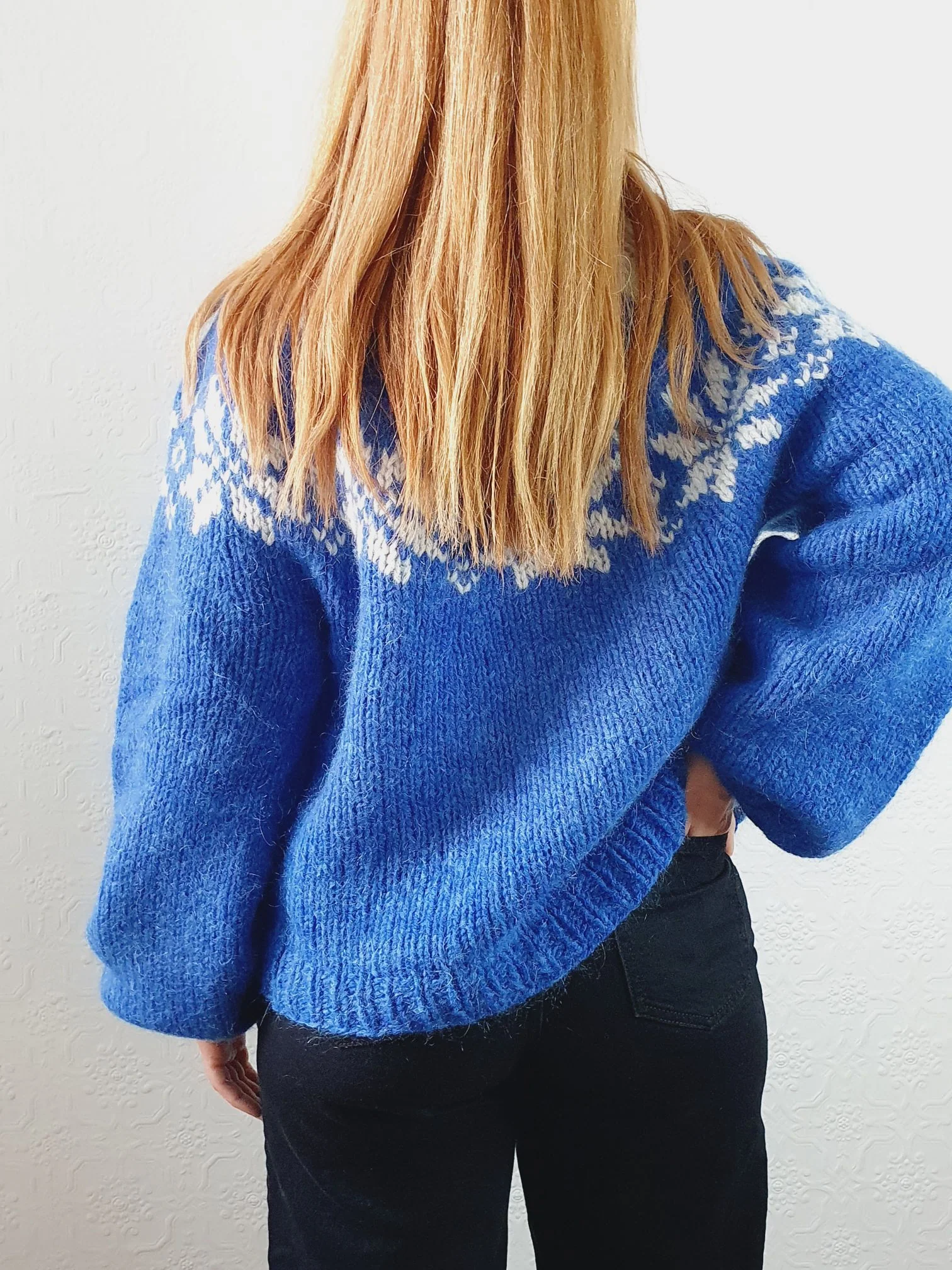 Vintage 80s Cobalt Blue Roll Neck Handknitted Icelandic Mohair Jumper - M/L - Image 10
