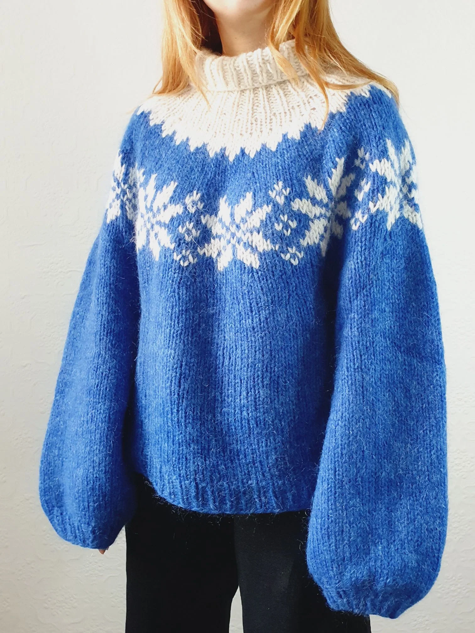Vintage 80s Cobalt Blue Roll Neck Handknitted Icelandic Mohair Jumper - M/L - Image 14