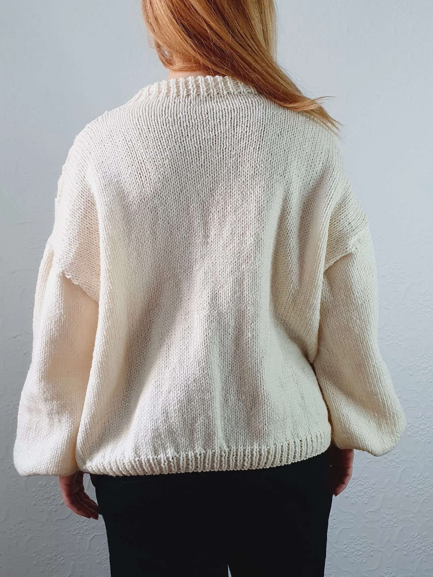 Vintage 80s Cream Balloon Sleeve Crew Neck Cable Knit Jumper - L - Image 12