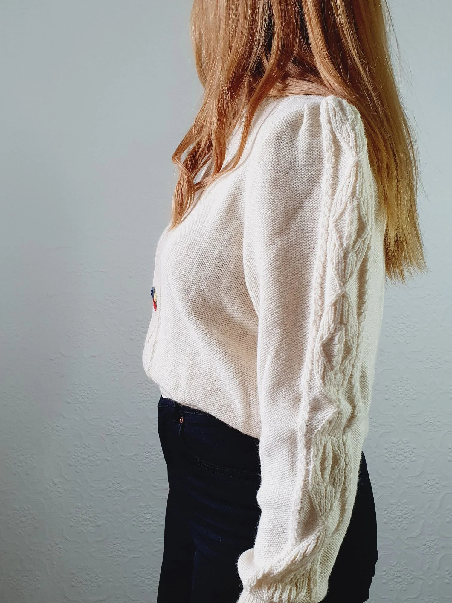 Vintage 80s Cream Crew Neck Austrian Wool Jumper with Floral Embroidery - S/M - Image 11