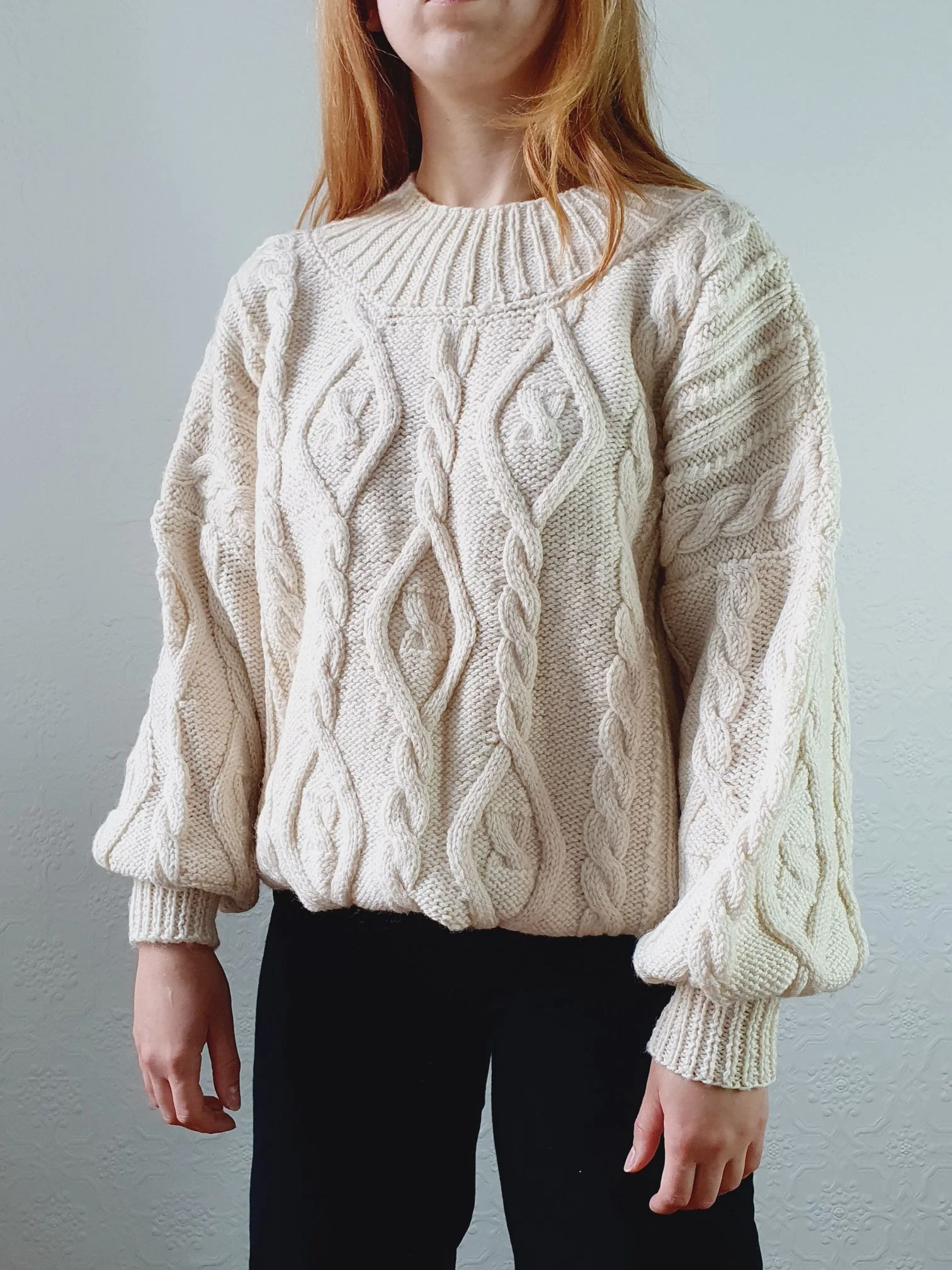 Vintage 80s Cream Crew Neck Cable Knit Aran Jumper - M/L