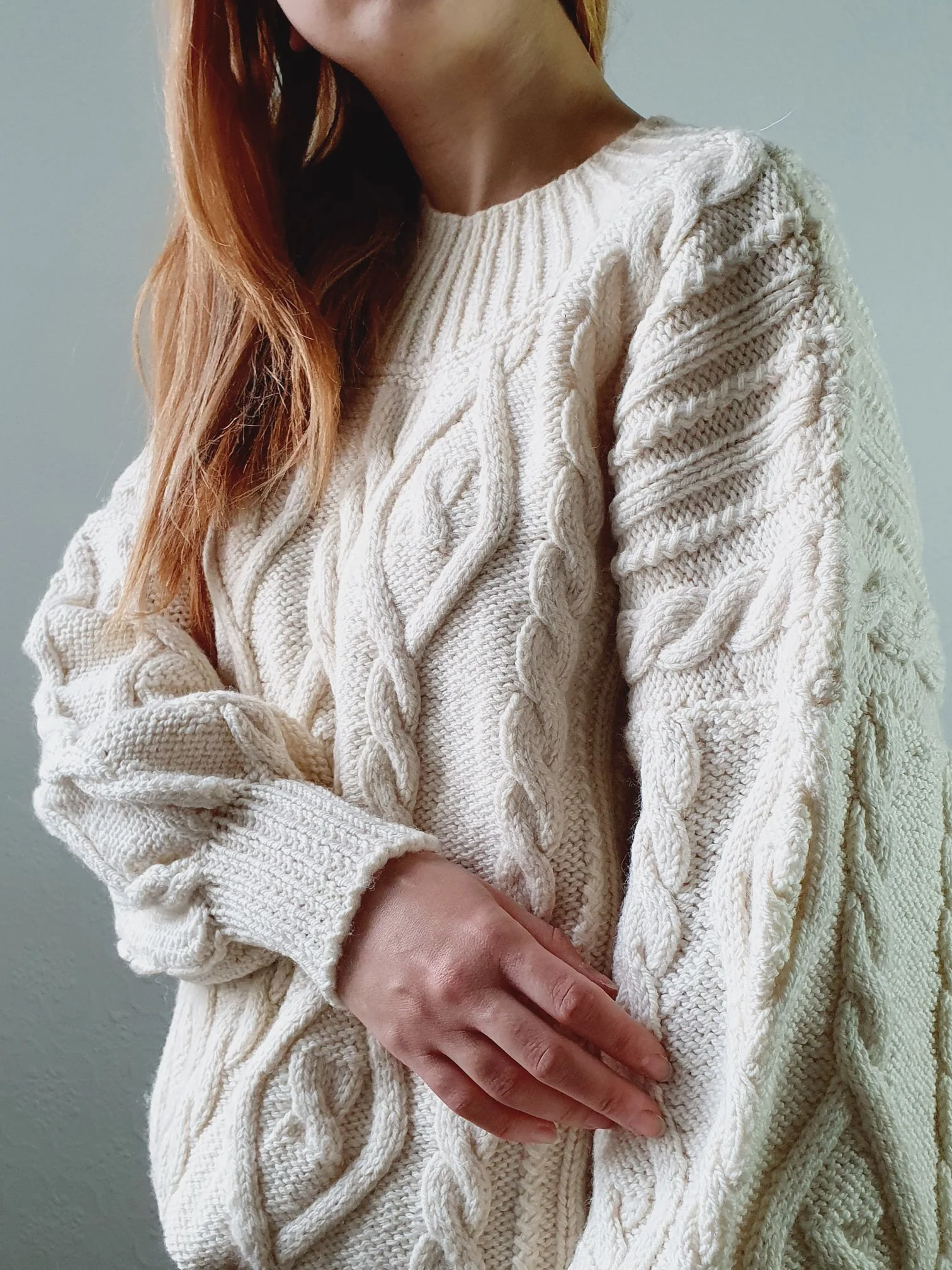 Vintage 80s Cream Crew Neck Cable Knit Aran Jumper - M/L - Image 10
