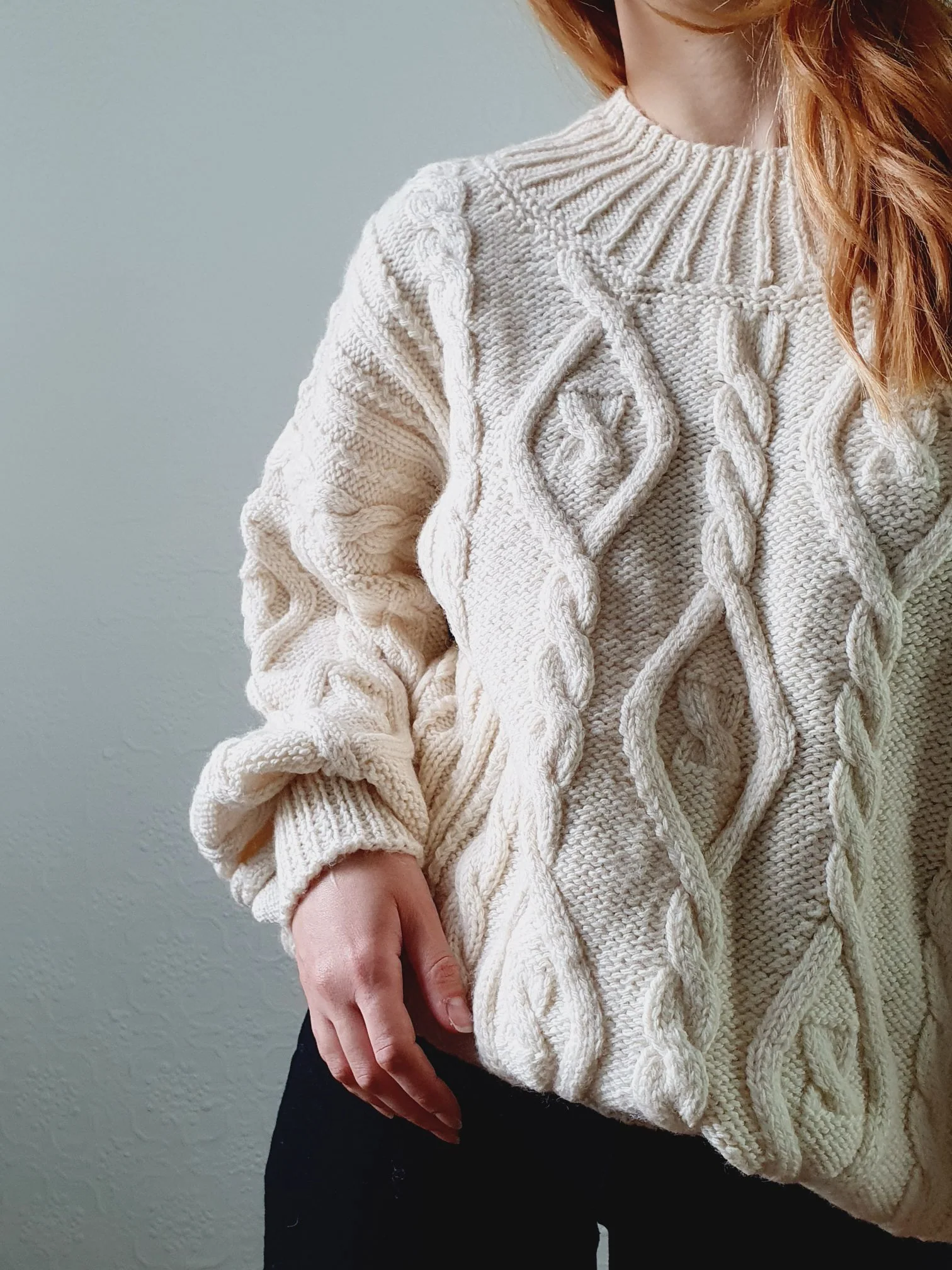Vintage 80s Cream Crew Neck Cable Knit Aran Jumper - M/L - Image 13