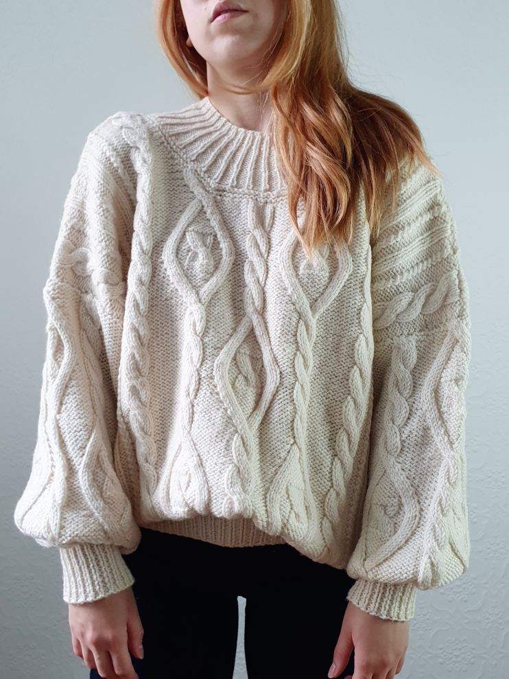 Vintage 80s Cream Crew Neck Cable Knit Aran Jumper - M/L - Image 14