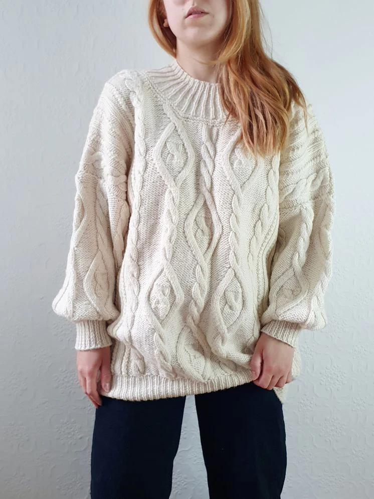 Vintage 80s Cream Crew Neck Cable Knit Aran Jumper - M/L - Image 15