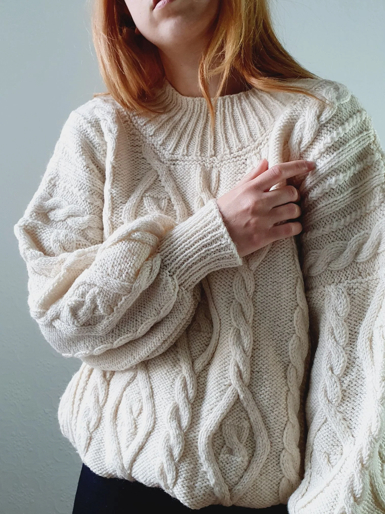 Vintage 80s Cream Crew Neck Cable Knit Aran Jumper - M/L - Image 5