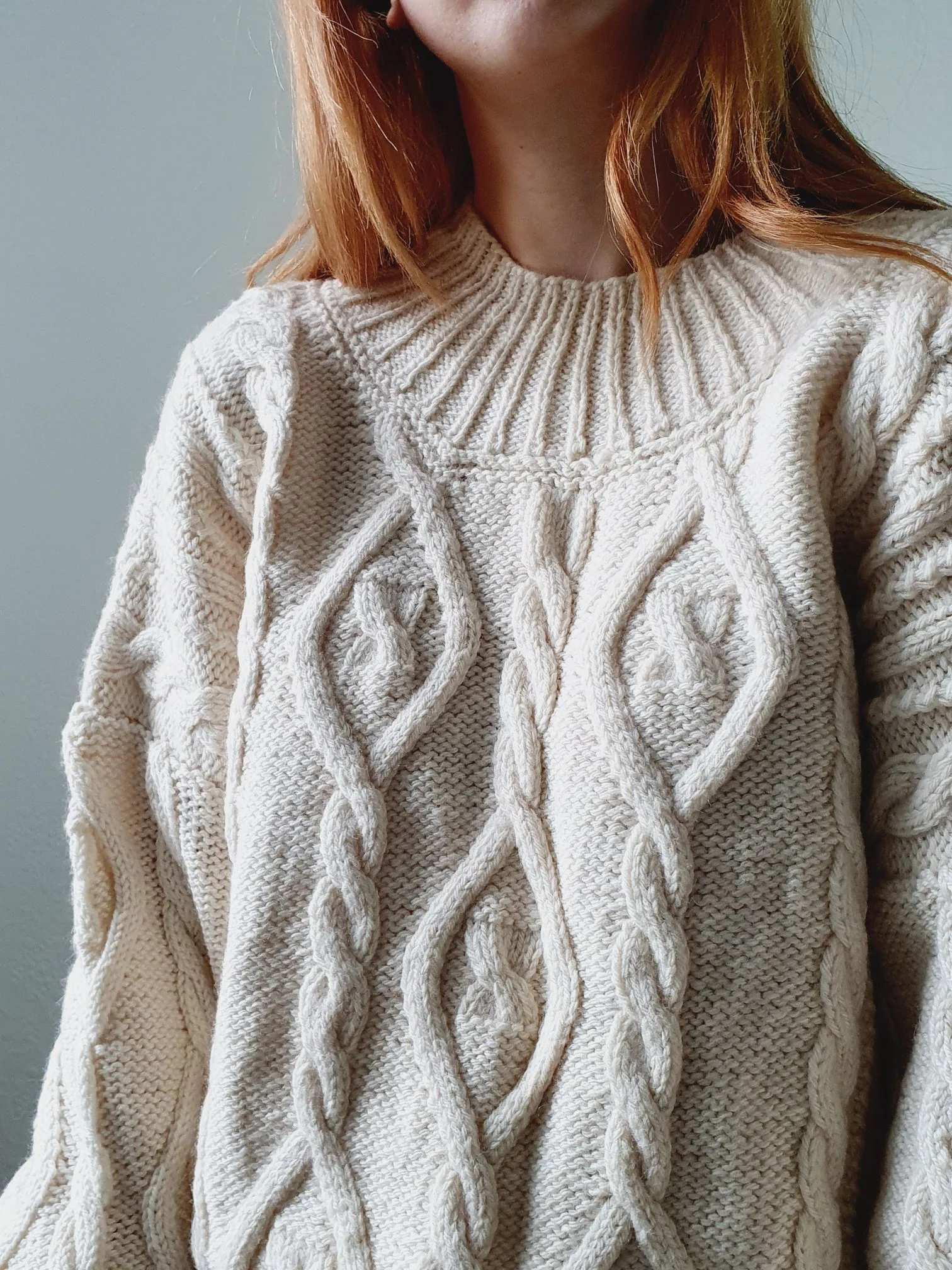 Vintage 80s Cream Crew Neck Cable Knit Aran Jumper - M/L - Image 6