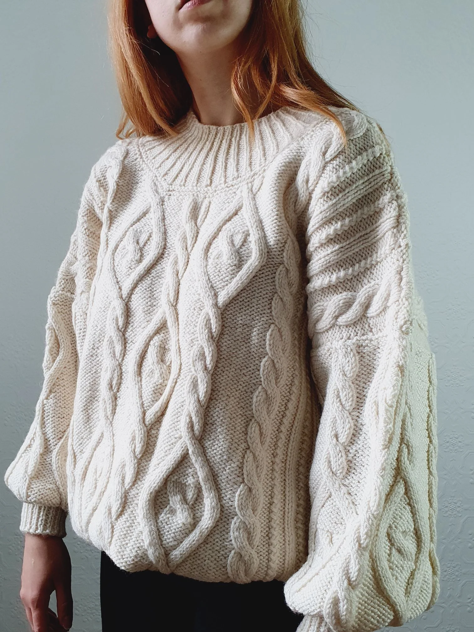 Vintage 80s Cream Crew Neck Cable Knit Aran Jumper - M/L - Image 7