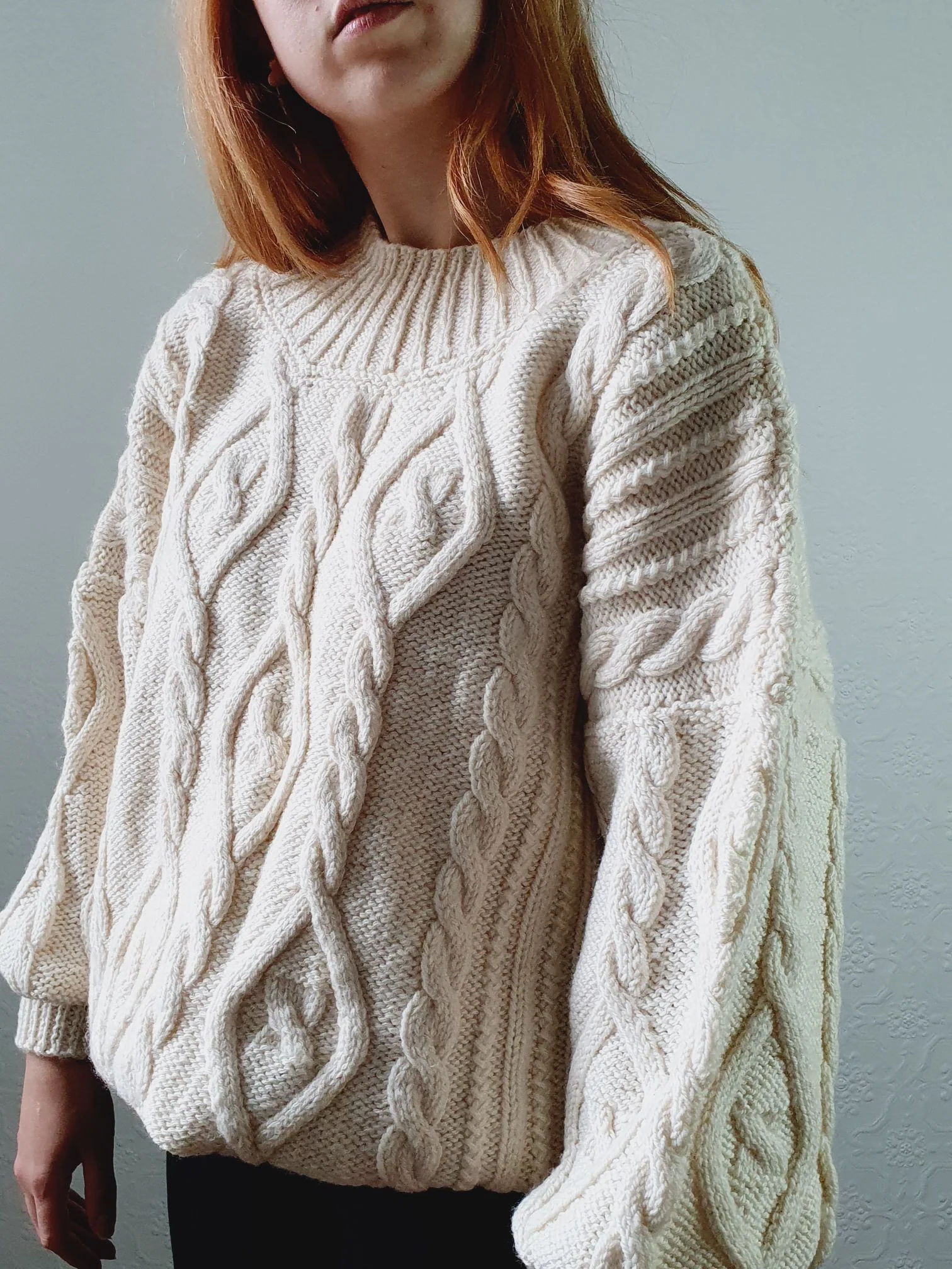 Vintage 80s Cream Crew Neck Cable Knit Aran Jumper - M/L - Image 8