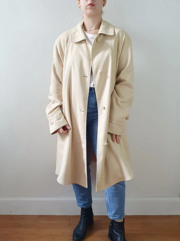 Vintage 80s Cream Single Breasted Lightweight Trench Coat - L/XL