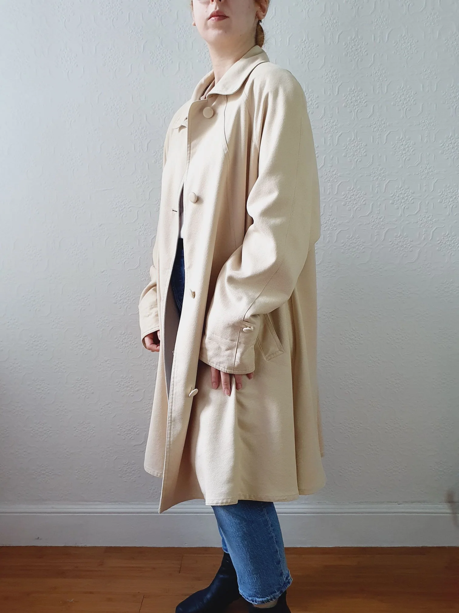 Vintage 80s Cream Single Breasted Lightweight Trench Coat - L/XL - Image 13