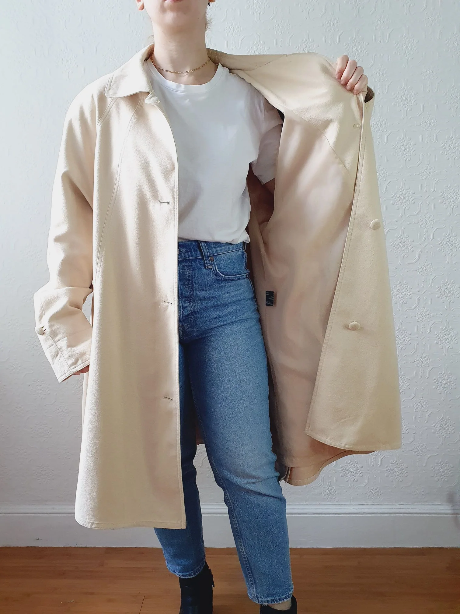 Vintage 80s Cream Single Breasted Lightweight Trench Coat - L/XL - Image 3
