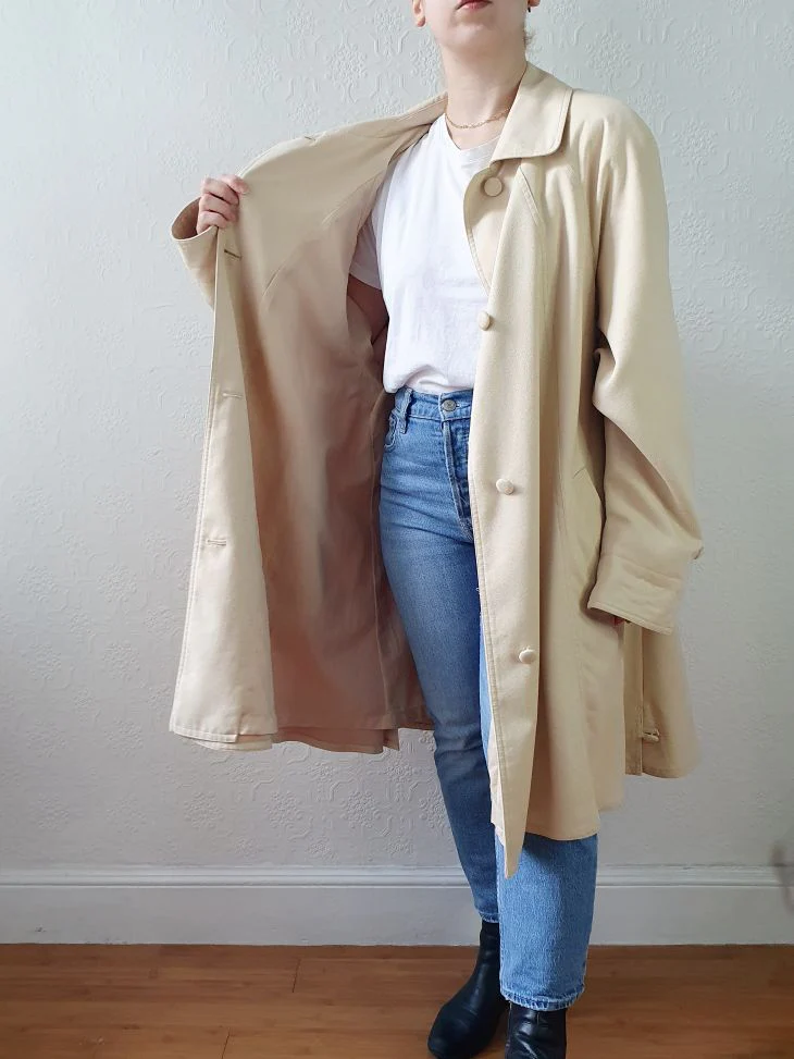 Vintage 80s Cream Single Breasted Lightweight Trench Coat - L/XL - Image 4