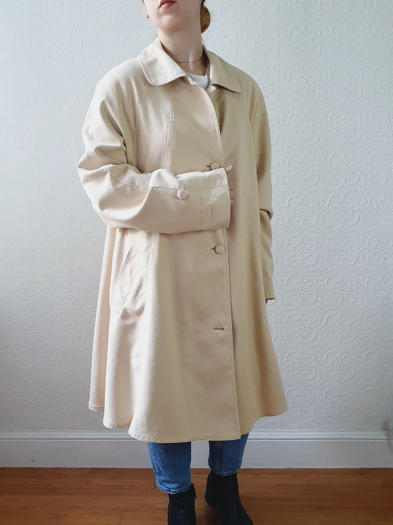 Vintage 80s Cream Single Breasted Lightweight Trench Coat - L/XL - Image 5