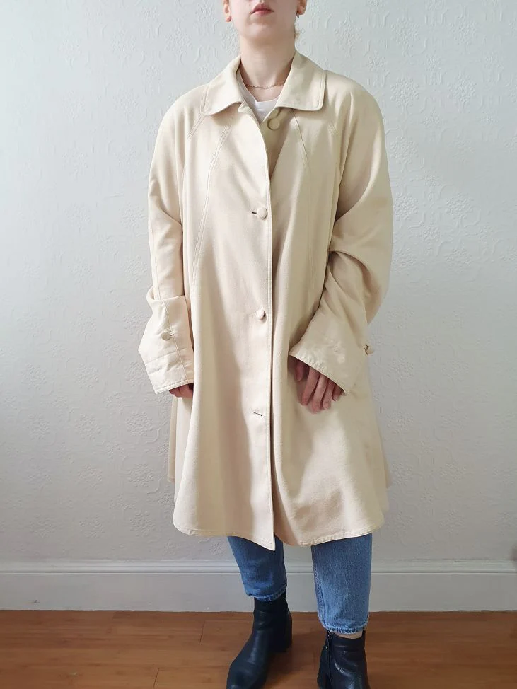 Vintage 80s Cream Single Breasted Lightweight Trench Coat - L/XL - Image 6
