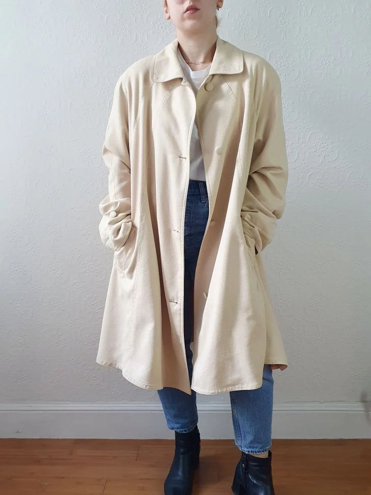 Vintage 80s Cream Single Breasted Lightweight Trench Coat - L/XL - Image 7