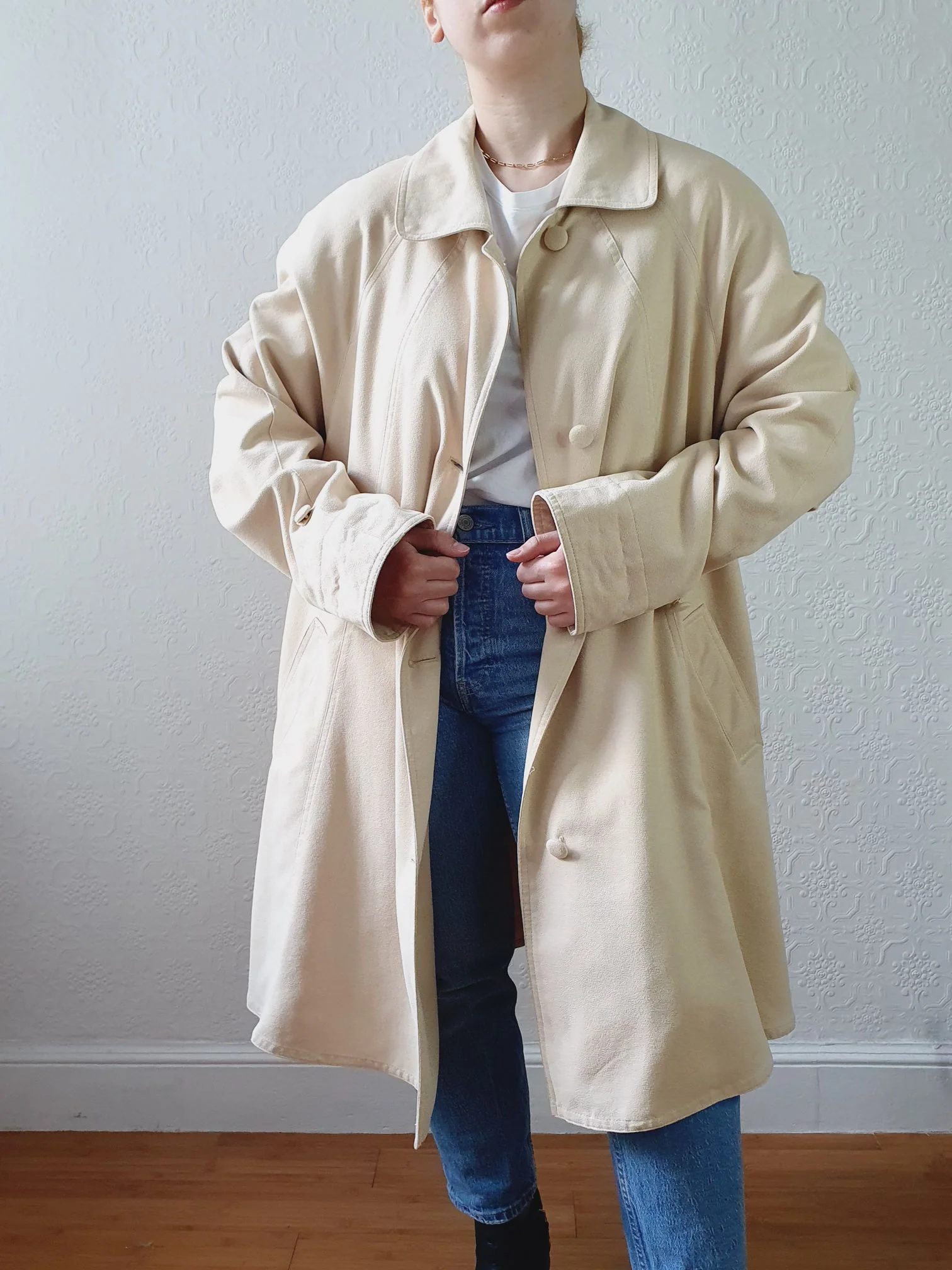 Vintage 80s Cream Single Breasted Lightweight Trench Coat - L/XL - Image 8