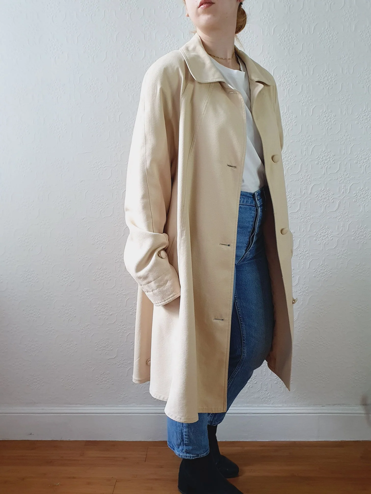 Vintage 80s Cream Single Breasted Lightweight Trench Coat - L/XL - Image 9