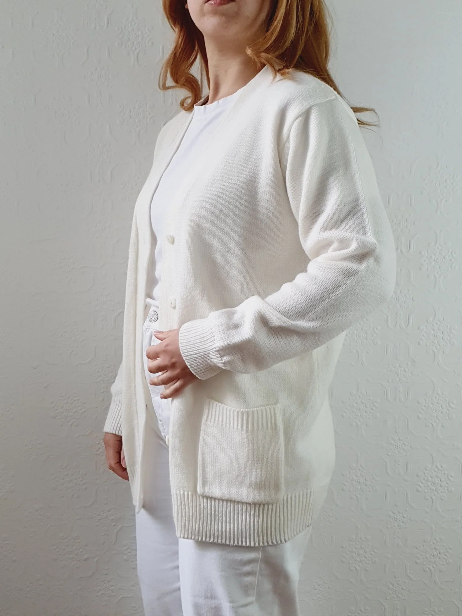 Vintage 80s Cream V-Neck Cardigan - M - Image 3
