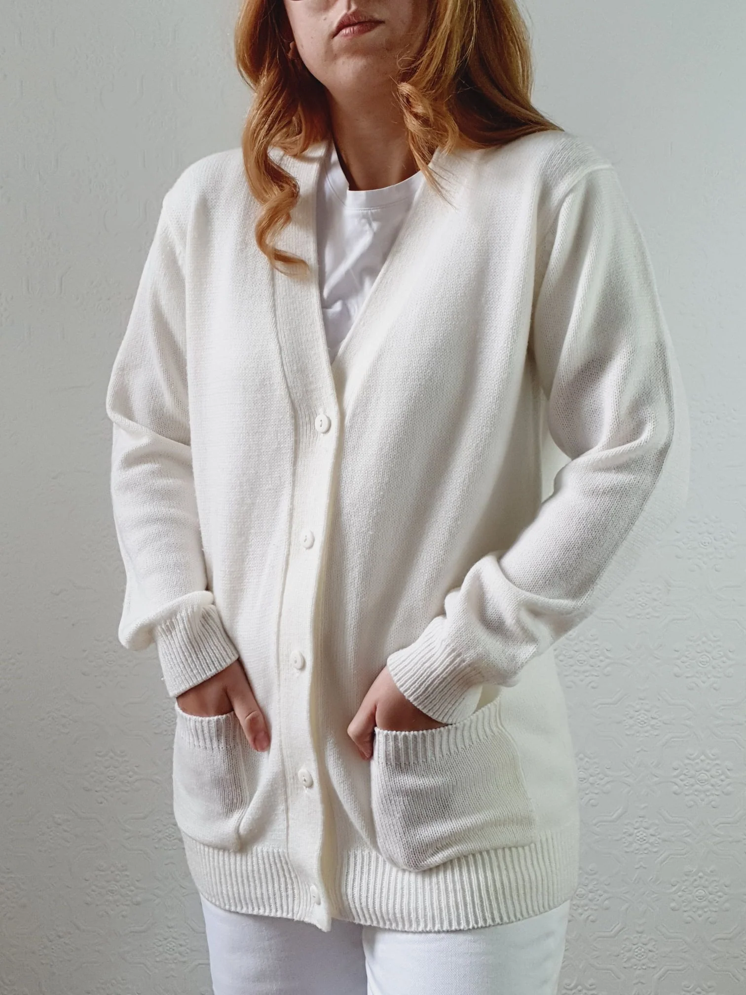 Vintage 80s Cream V-Neck Cardigan - M - Image 5