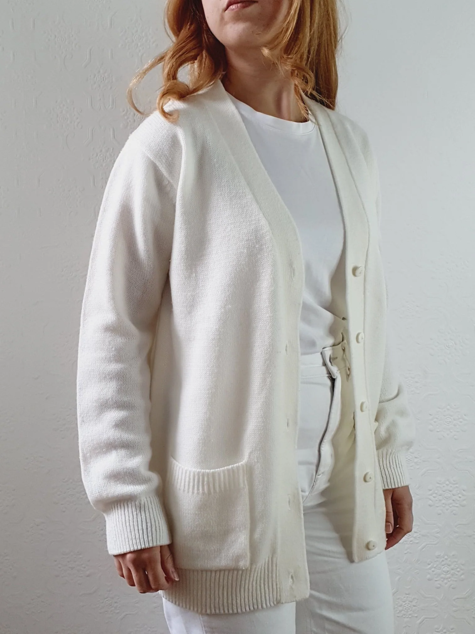 Vintage 80s Cream V-Neck Cardigan - M - Image 6