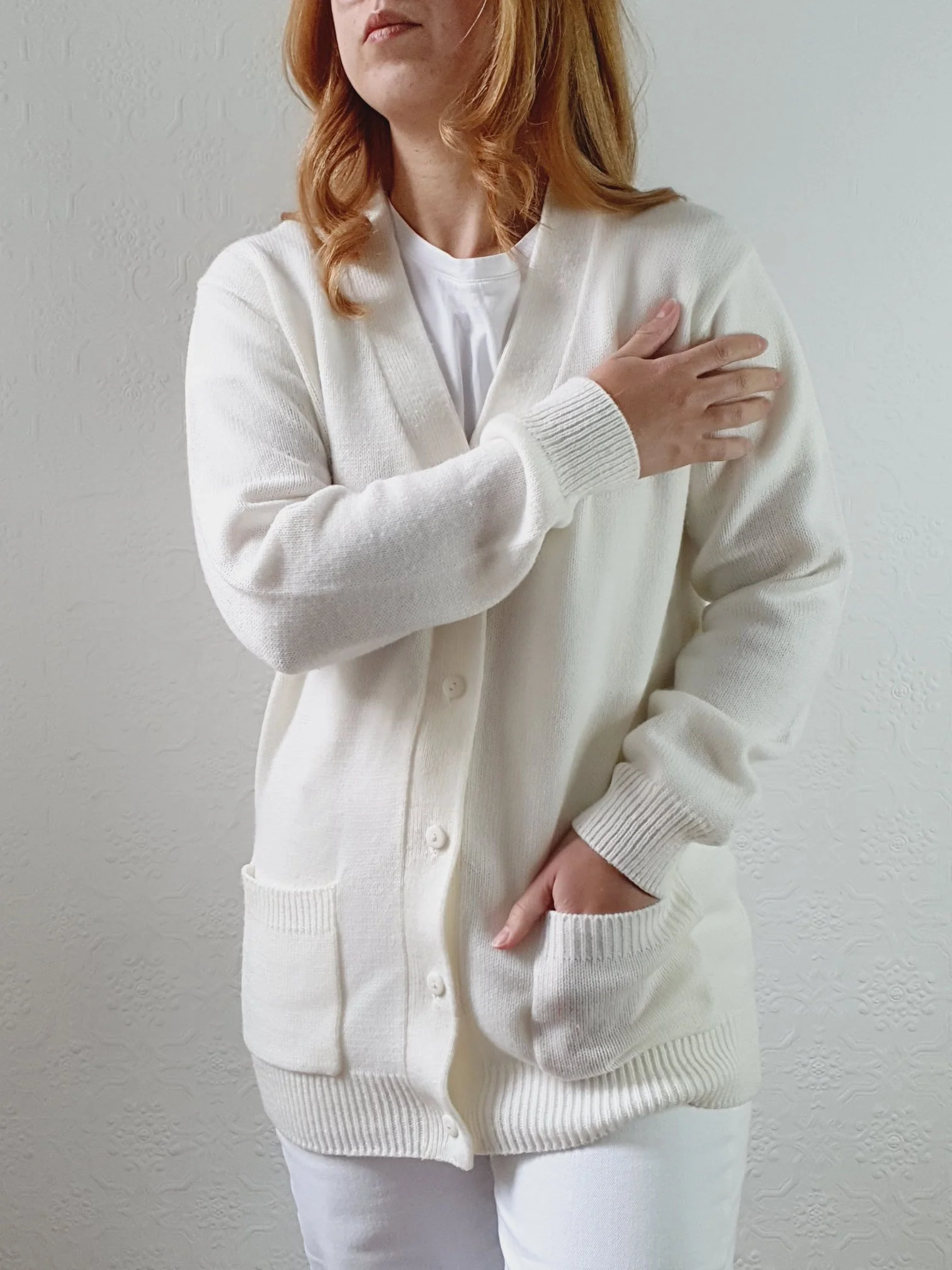 Vintage 80s Cream V-Neck Cardigan - M - Image 7