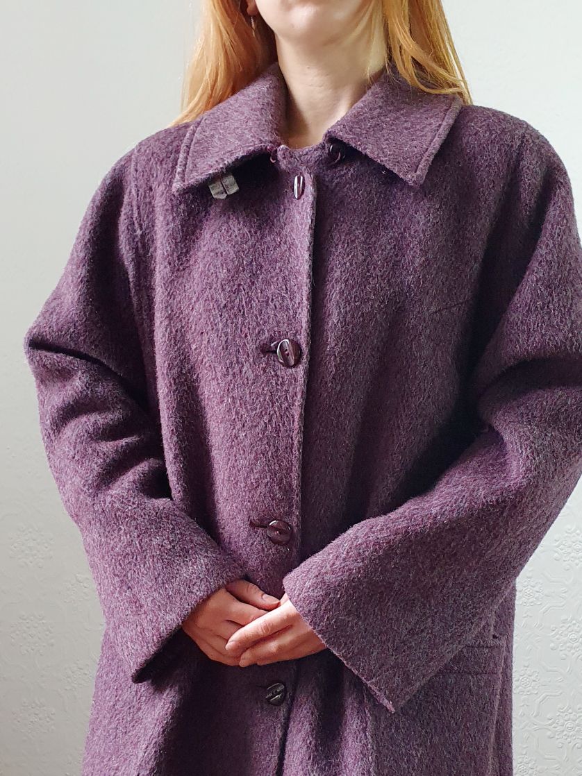 Vintage 80s Dark Purple Wool Single Breasted Short Coat - M - Image 11
