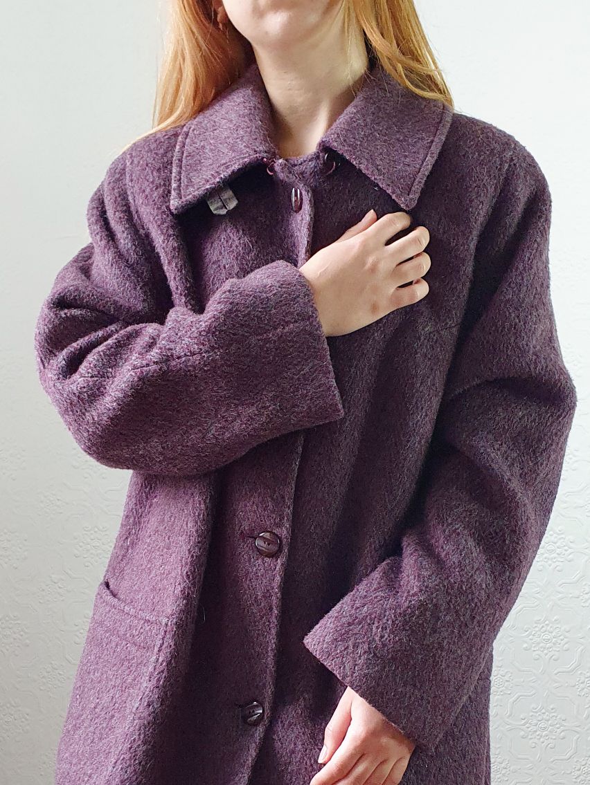 Vintage 80s Dark Purple Wool Single Breasted Short Coat - M - Image 12