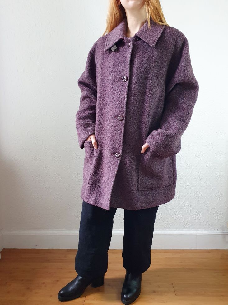 Vintage 80s Dark Purple Wool Single Breasted Short Coat - M - Image 13