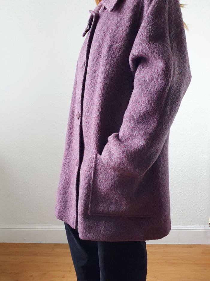 Vintage 80s Dark Purple Wool Single Breasted Short Coat - M - Image 14