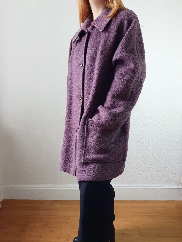 Vintage 80s Dark Purple Wool Single Breasted Short Coat - M - Image 15