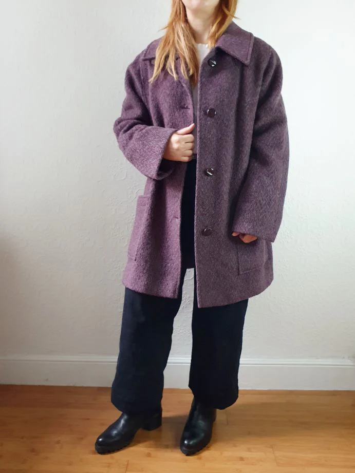 Vintage 80s Dark Purple Wool Single Breasted Short Coat - M - Image 2