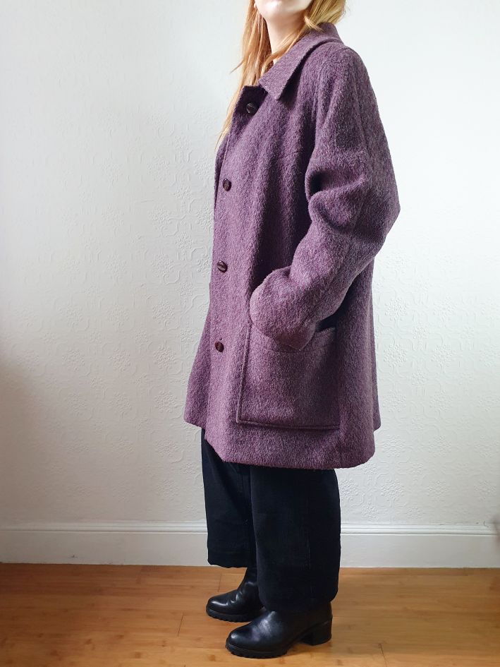 Vintage 80s Dark Purple Wool Single Breasted Short Coat - M - Image 6
