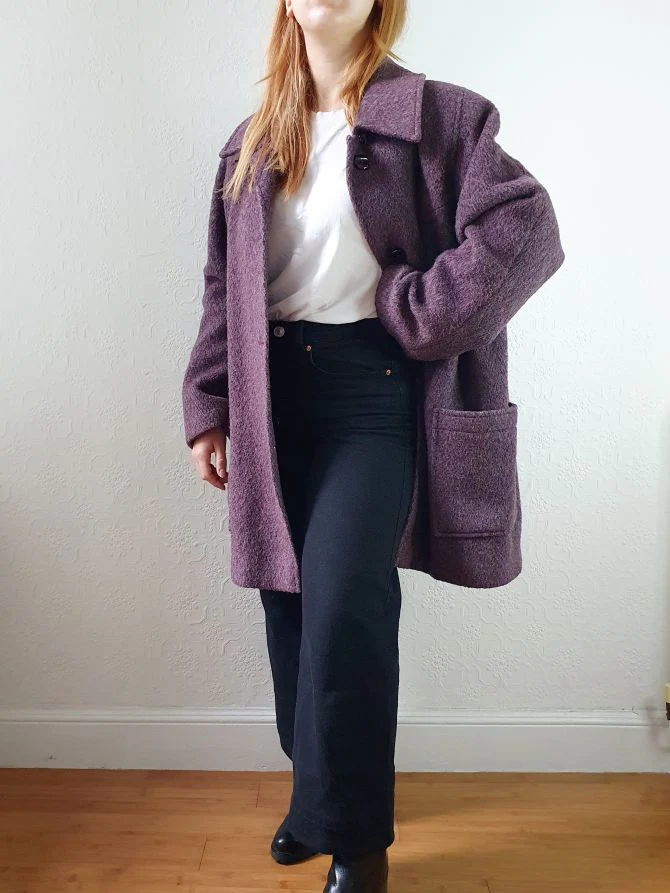 Vintage 80s Dark Purple Wool Single Breasted Short Coat - M - Image 8