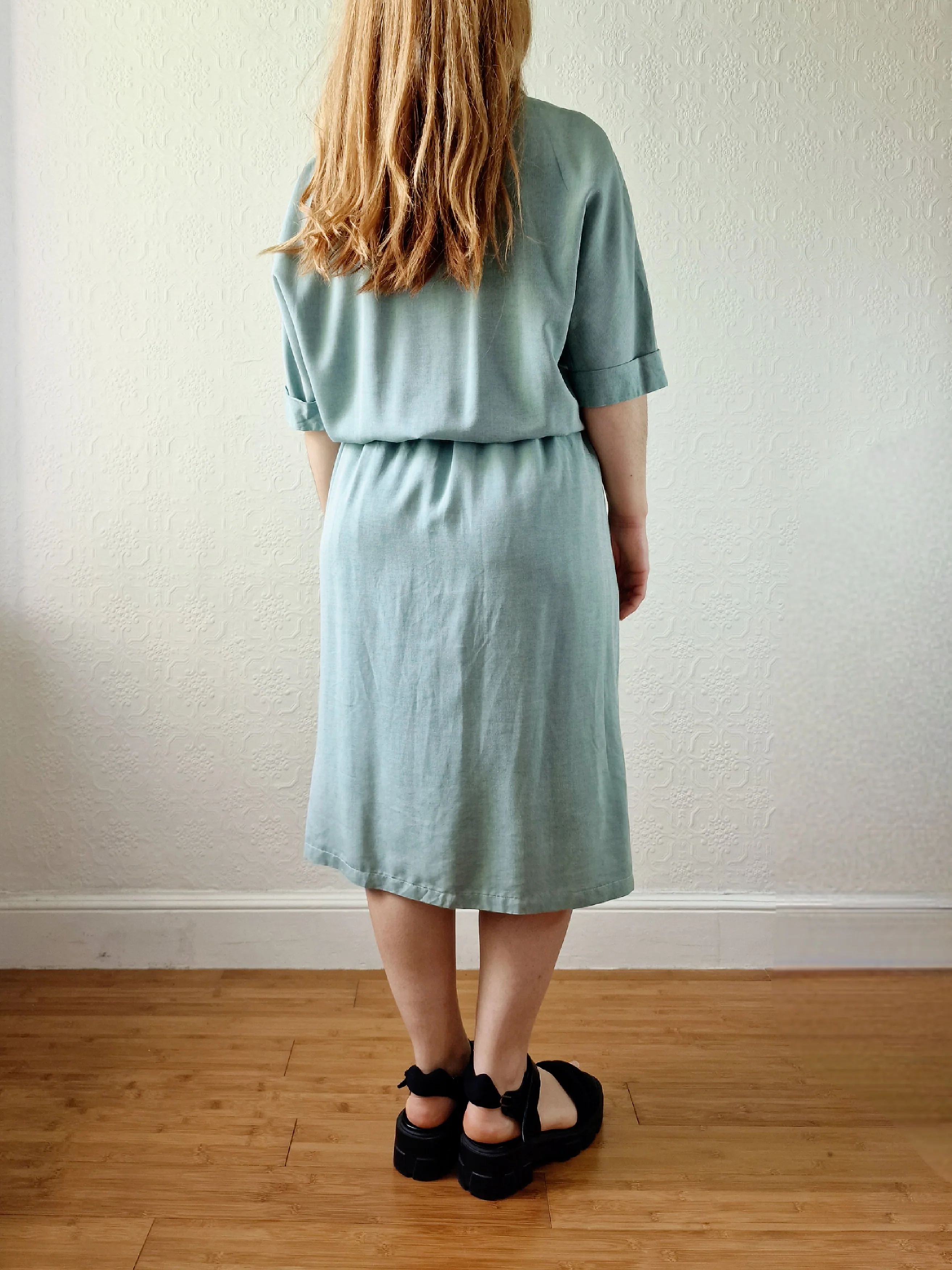 Vintage 80s Duck Egg Shirt Dress with Short Sleeves - S - Image 4