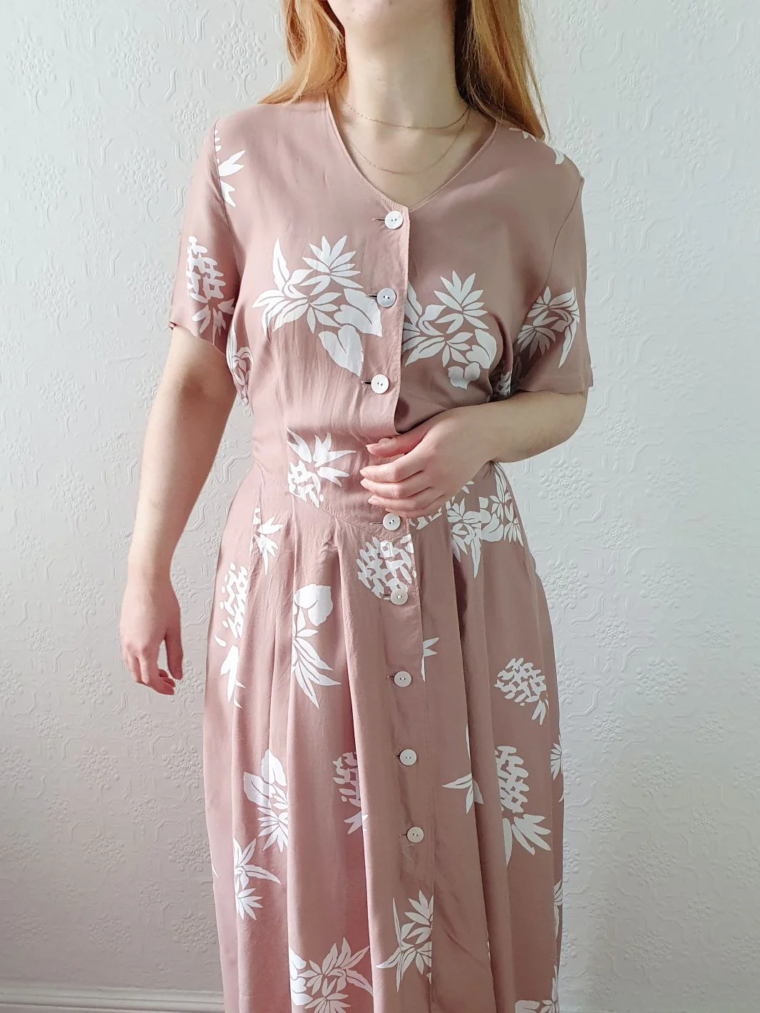 Vintage 80s Dusty Pink Dress - L