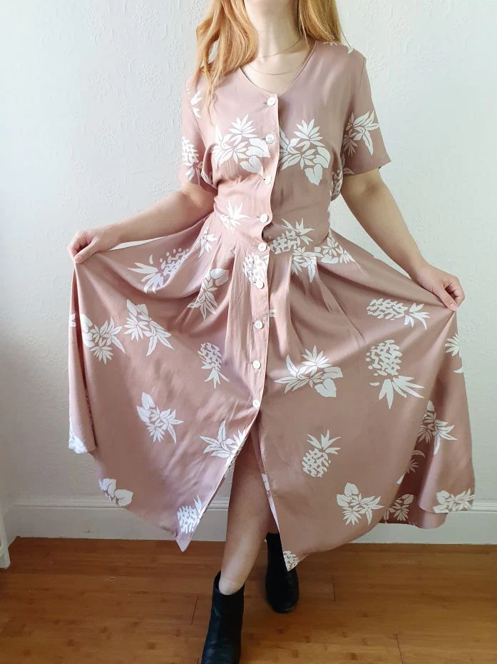 Vintage 80s Dusty Pink Dress - L - Image 13