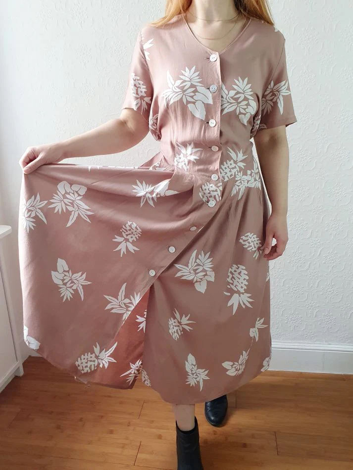 Vintage 80s Dusty Pink Dress - L - Image 2