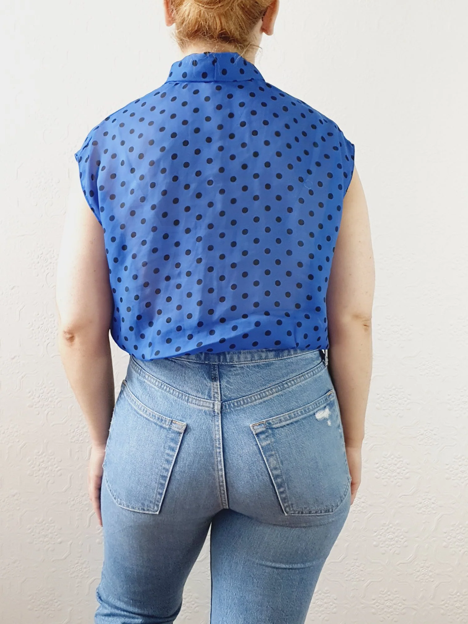 Vintage 80s Electric Blue Polka Dot Blouse with Pussy Bow Neck - S/M - Image 6