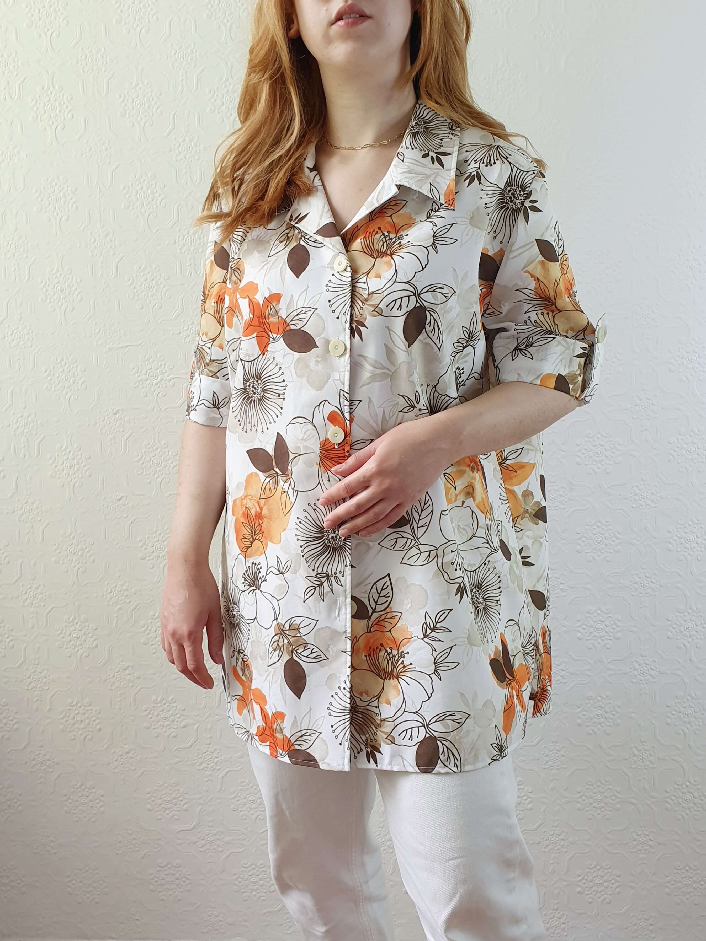 Vintage 80s Floral Short Sleeve Blouse - XL/XXL - Image 10