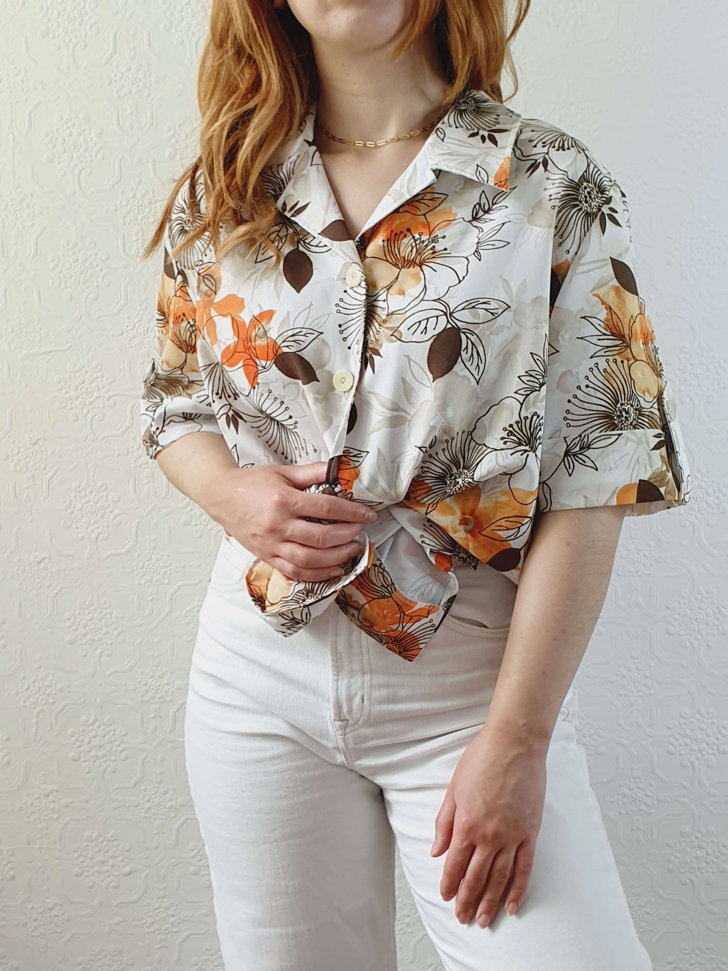 Vintage 80s Floral Short Sleeve Blouse - XL/XXL - Image 2