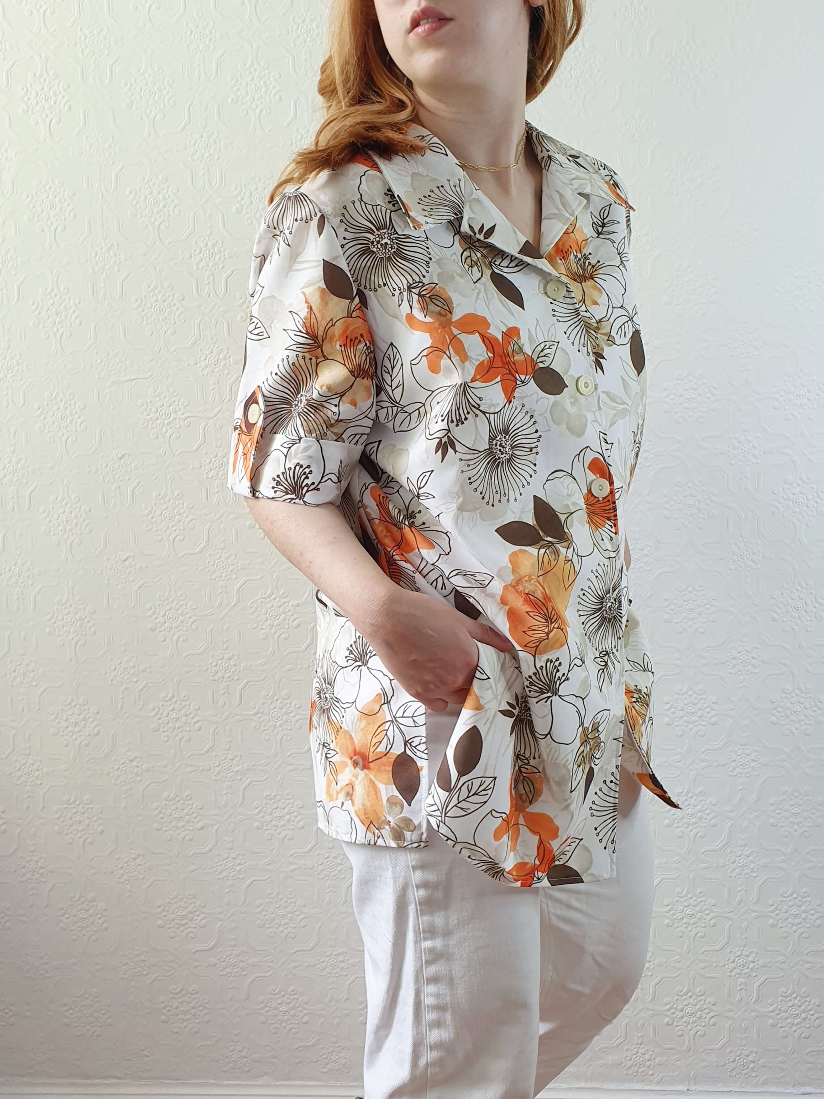 Vintage 80s Floral Short Sleeve Blouse - XL/XXL - Image 3