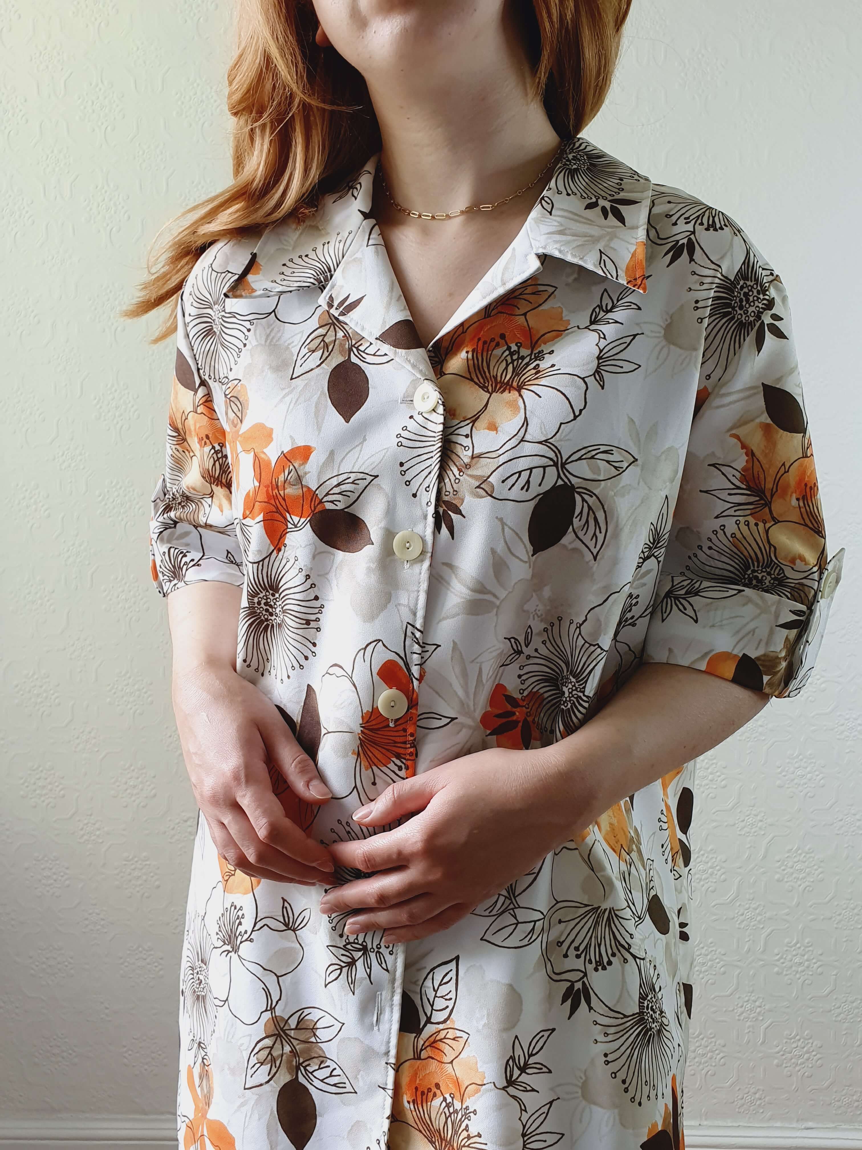 Vintage 80s Floral Short Sleeve Blouse - XL/XXL - Image 4