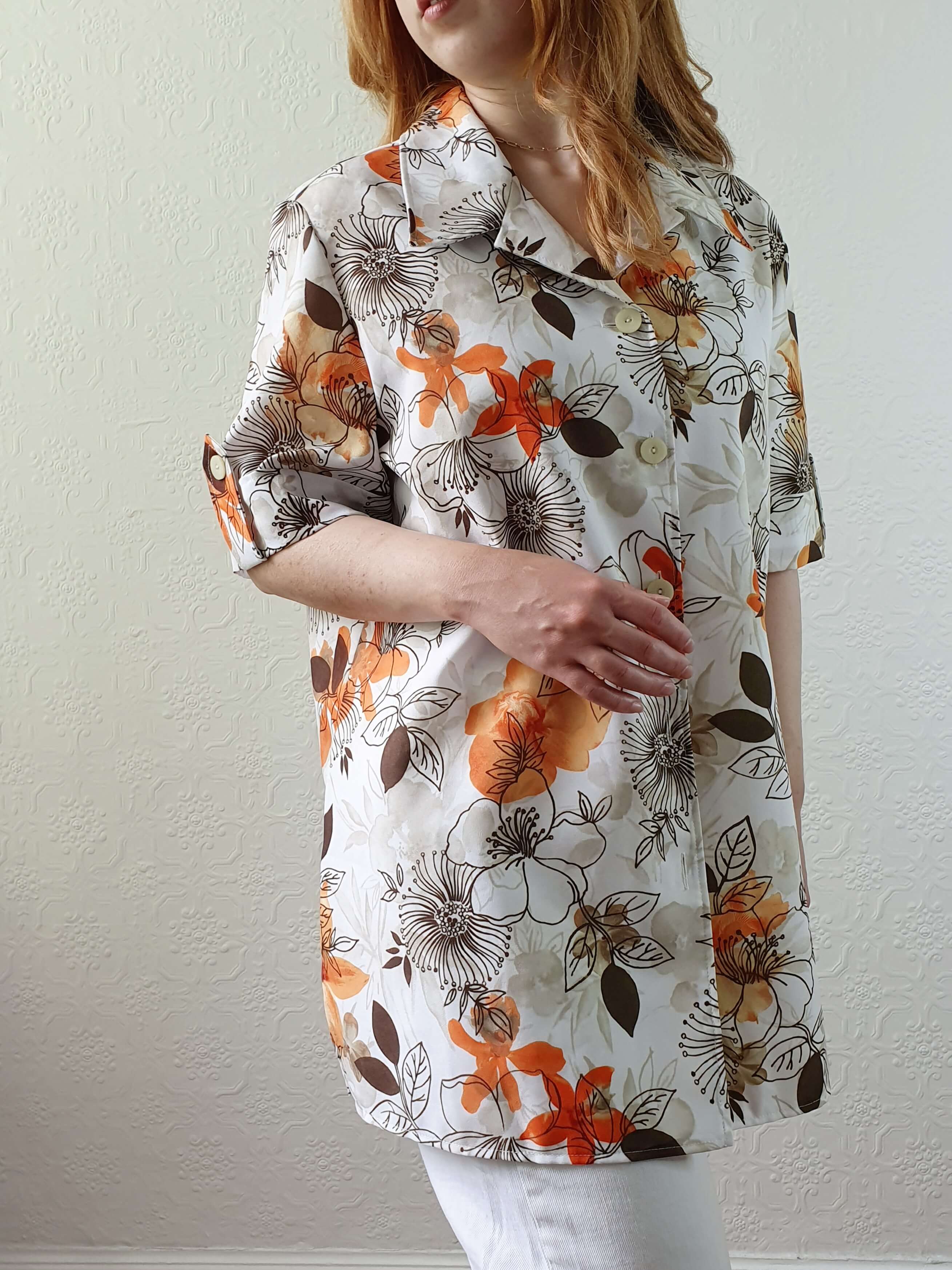 Vintage 80s Floral Short Sleeve Blouse - XL/XXL - Image 7