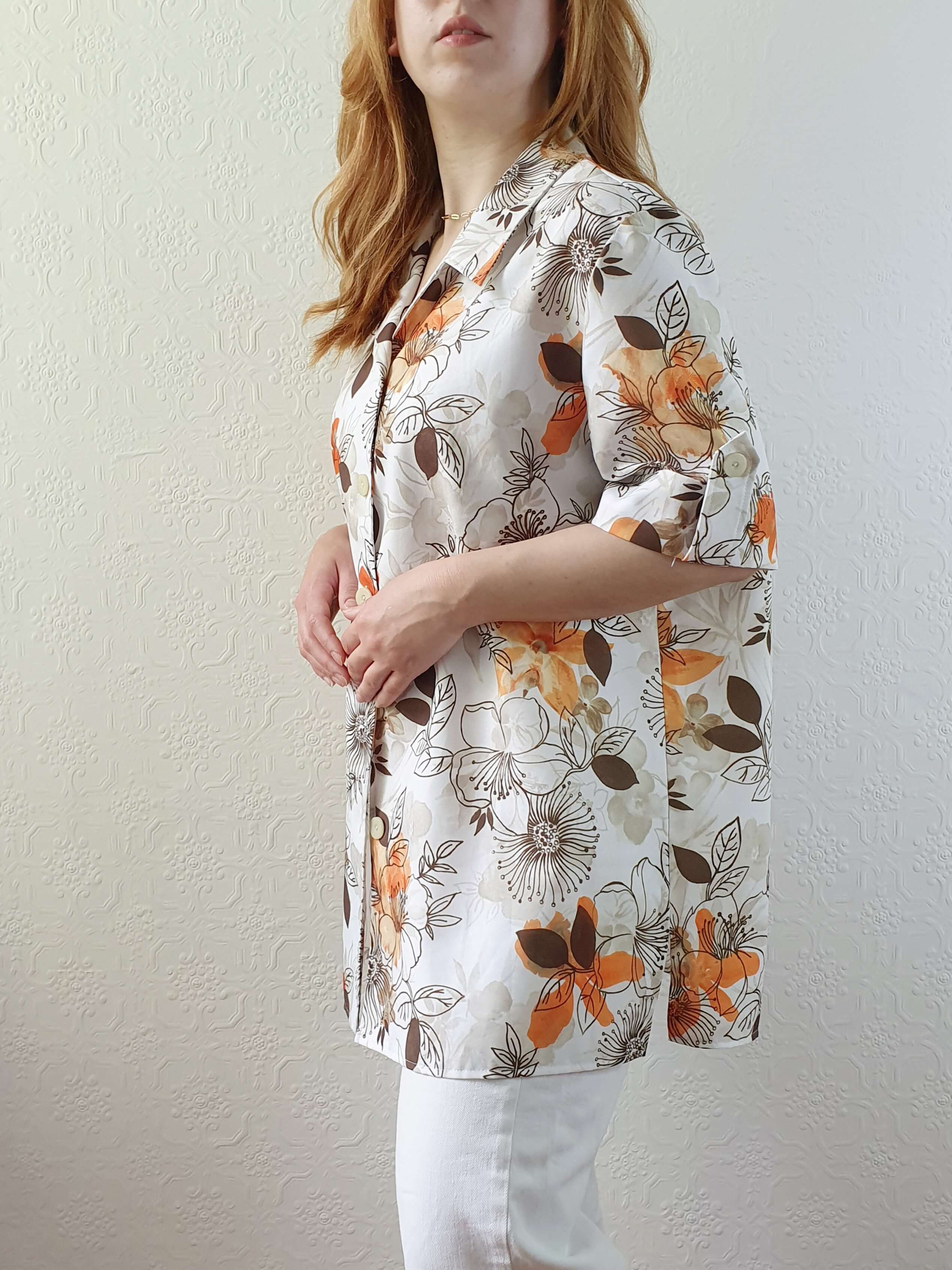 Vintage 80s Floral Short Sleeve Blouse - XL/XXL - Image 8