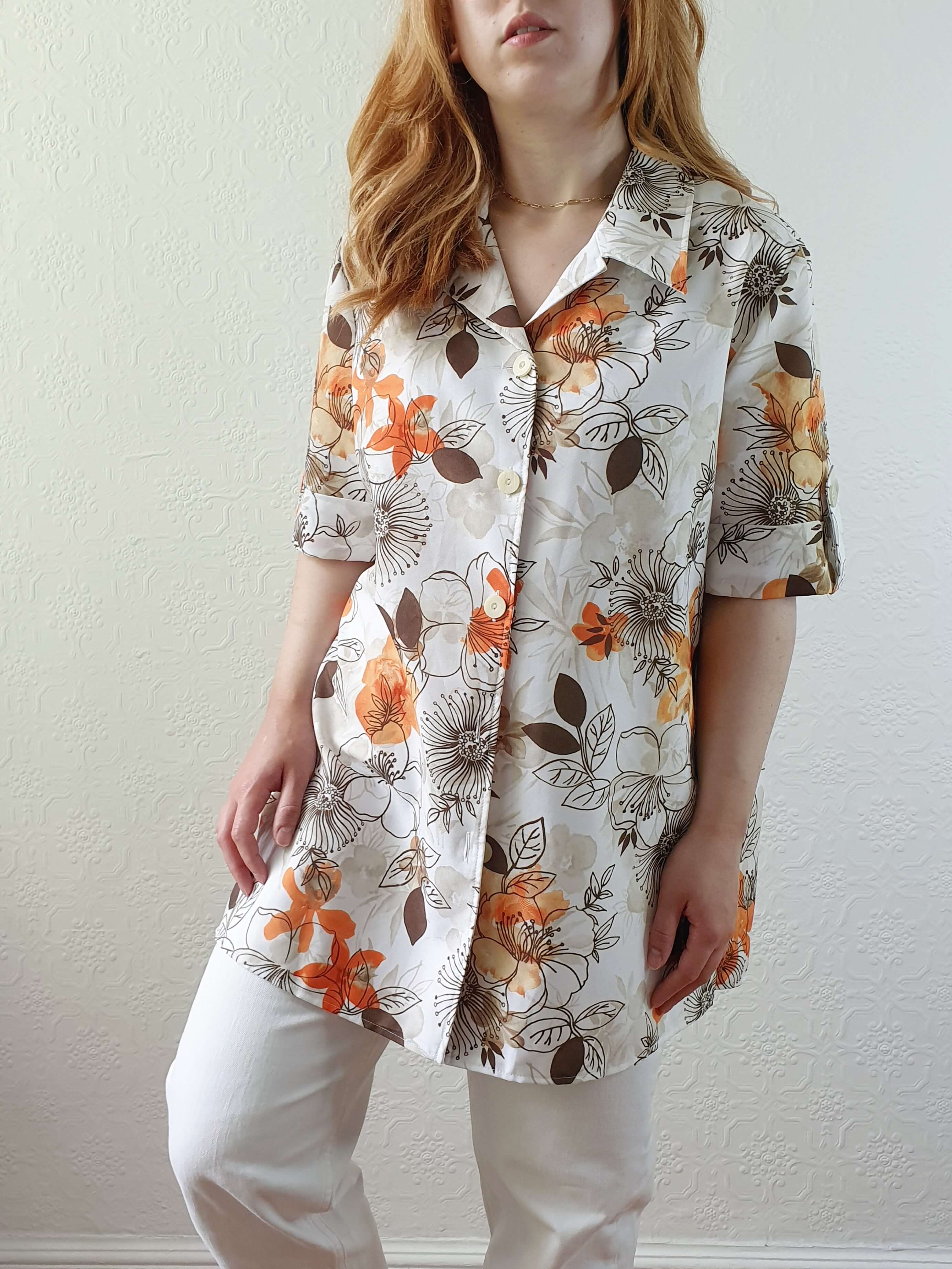 Vintage 80s Floral Short Sleeve Blouse - XL/XXL - Image 9